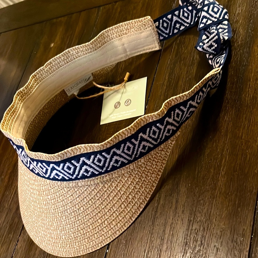 NEW Sea & Grass Women’s Straw Visor with Navy Ribbon One Size